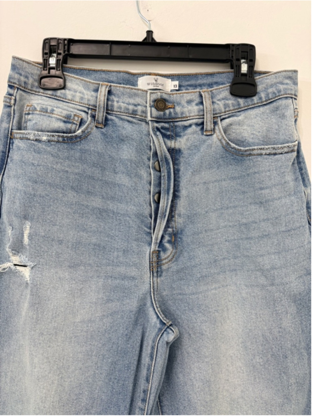 Windsor Super High Rise Dad Jeans Sz 13 (15.75”W) Light Wash Distressed EUC - Picture 3 of 7